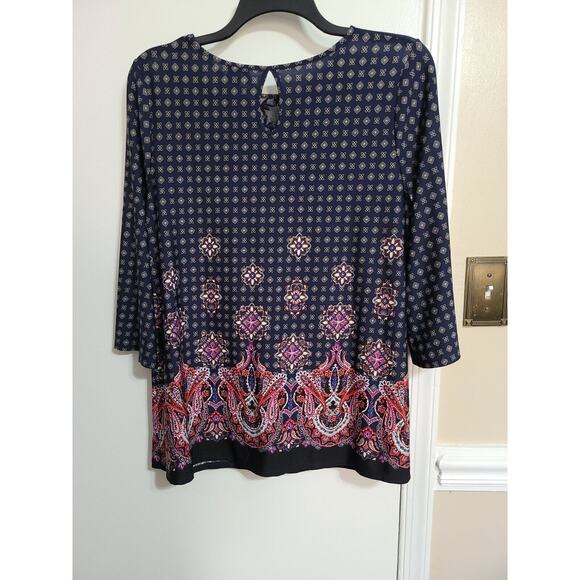 New Directions 3/4 Sleeve Tunic Embroidered Plus Size Top - Size 1X - Navy Multi - Picture 7 of 9